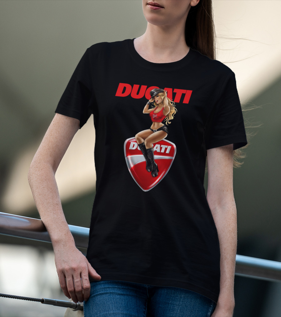 Ducati Red Badge With Woman In Boots And Hat T-Shirt