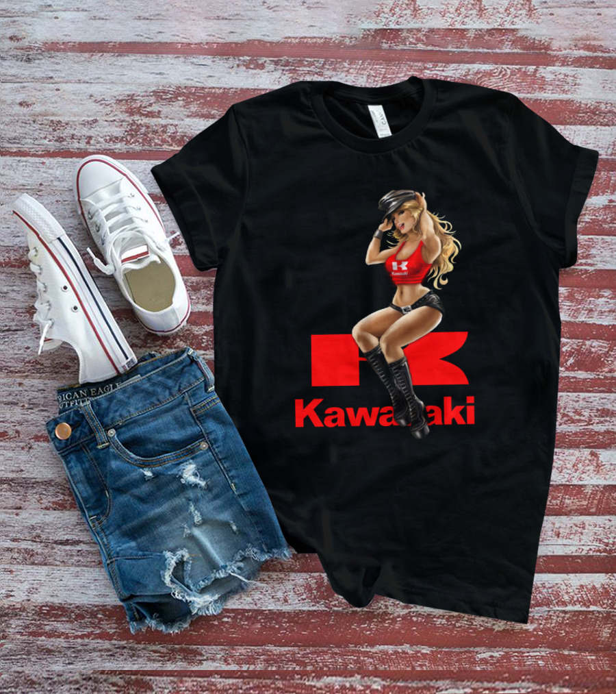 Kawasaki Girl In Red And Black Outfit With Cap And Boots T-Shirt