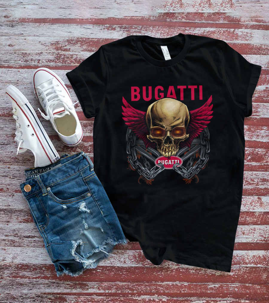 Bugatti Skull With Wings And Chains T-Shirt