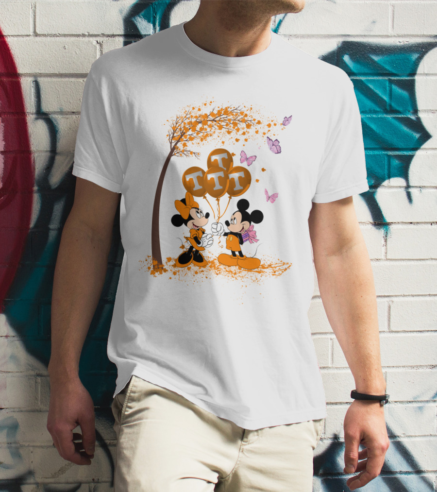 Ncaa Tennessee Volunteers Mickey And Minnie Tree Tt Balloons Butterflies T-Shirt