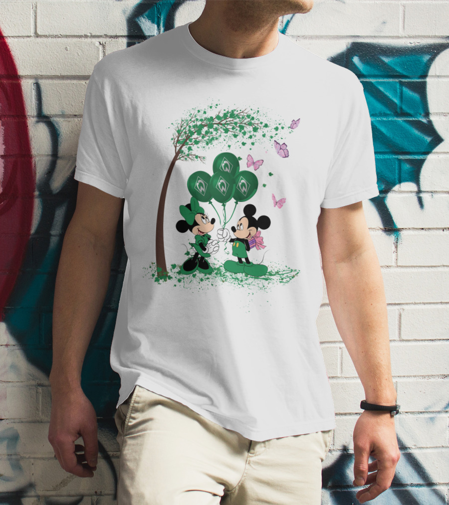 Minnie And Mickey With Green Werder Bremen Balloons Scene T-Shirt