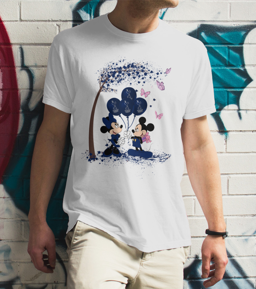 Premier League Tottenham Hotspur Mickey And Minnie Blue Balloons T-Shirt