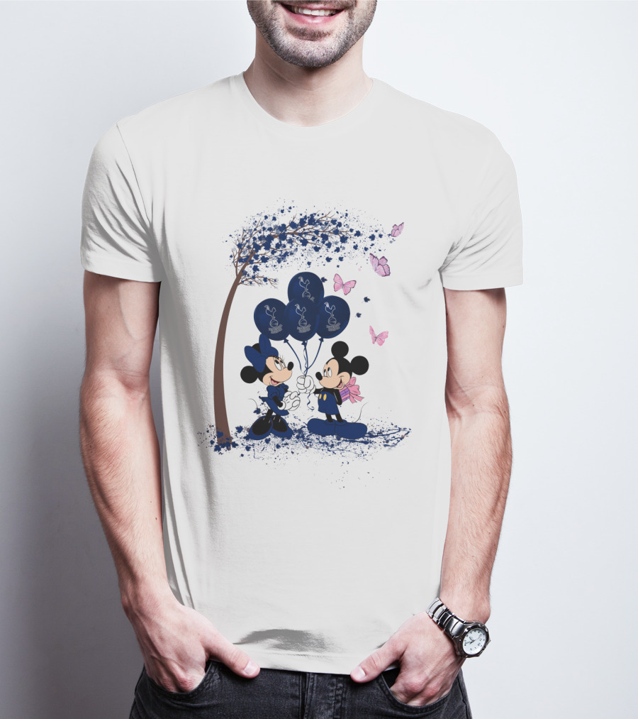Premier League Tottenham Hotspur Mickey And Minnie Blue Balloons T-Shirt