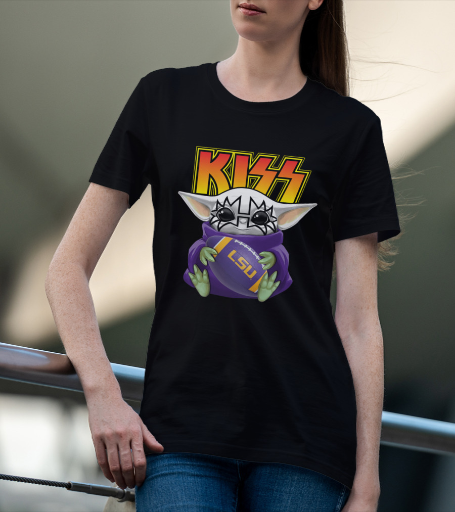 KISS Baby Yoda Tommy Thayer LSU Tigers Football T-Shirt
