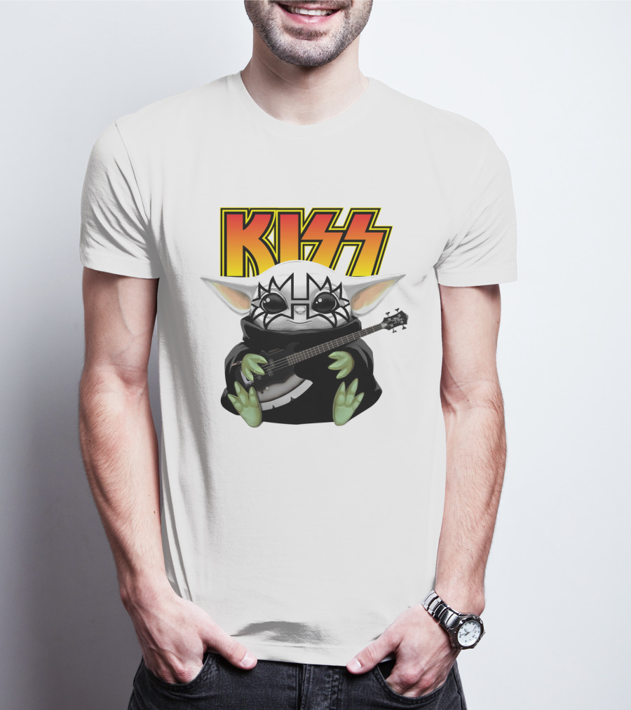 KISS Baby Yoda With Guitar In Tommy Thayer Makeup T-Shirt
