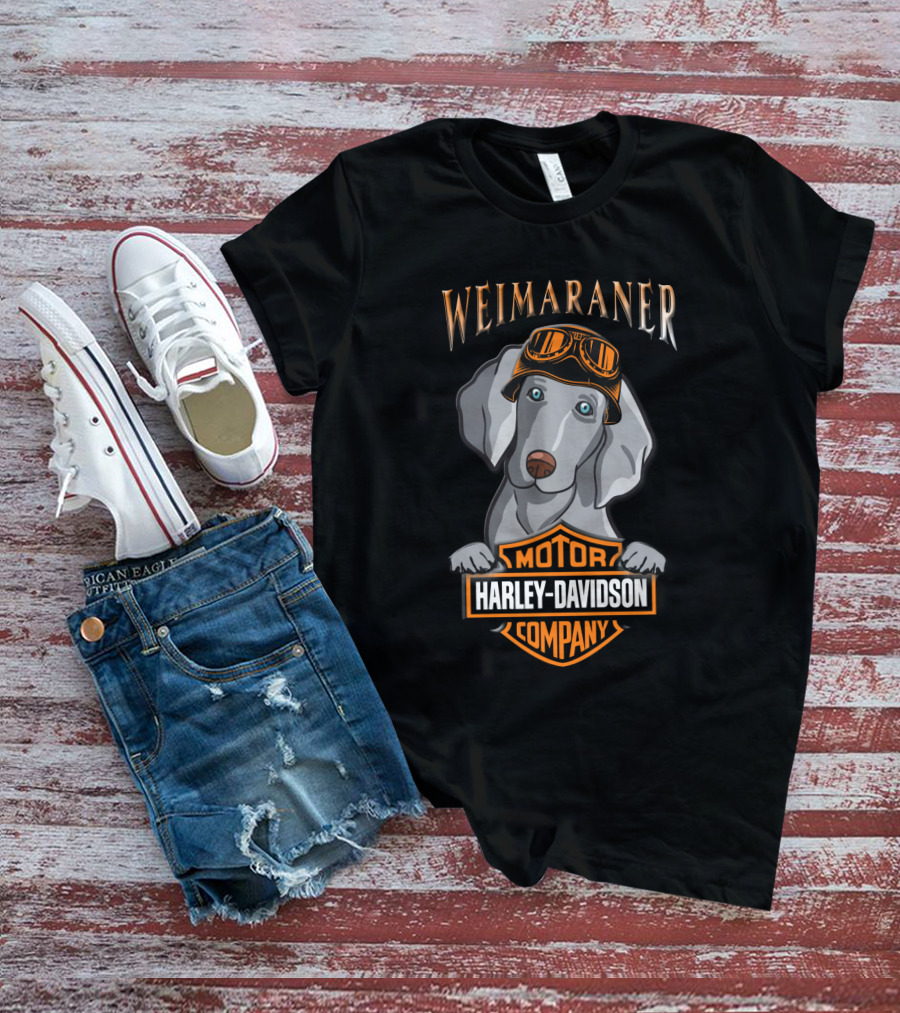 Weimaraner Harley Davidson Motor Company Logo With Goggles Dog T-Shirt