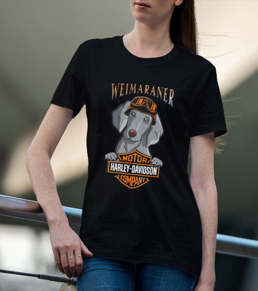 Weimaraner Harley Davidson Motor Company Logo With Goggles Dog T-Shirt
