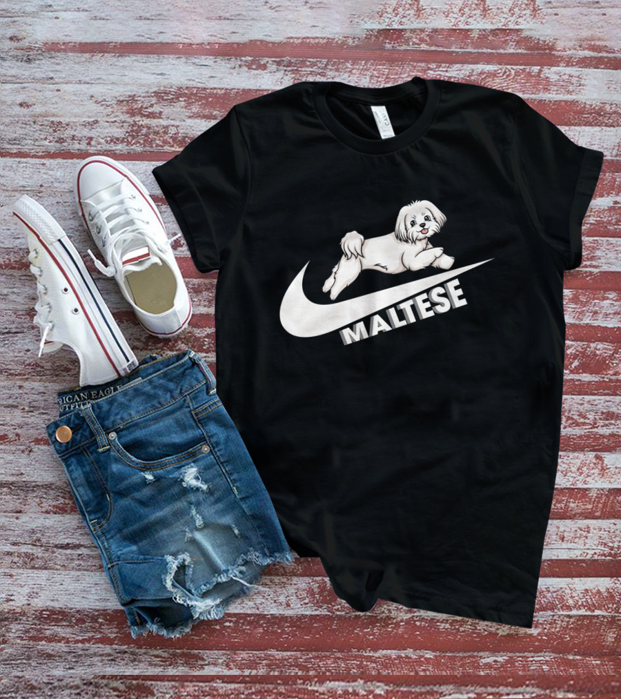 Maltese Dog With Nike T-Shirt