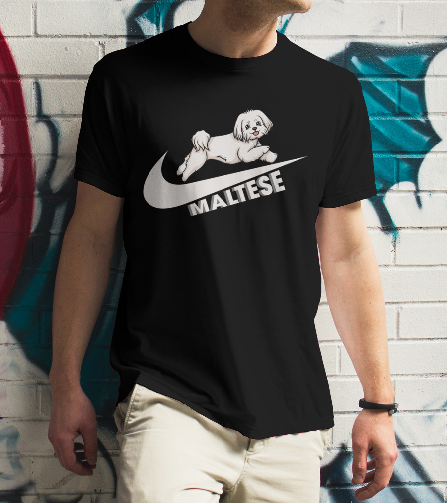 Maltese Dog With Nike T-Shirt