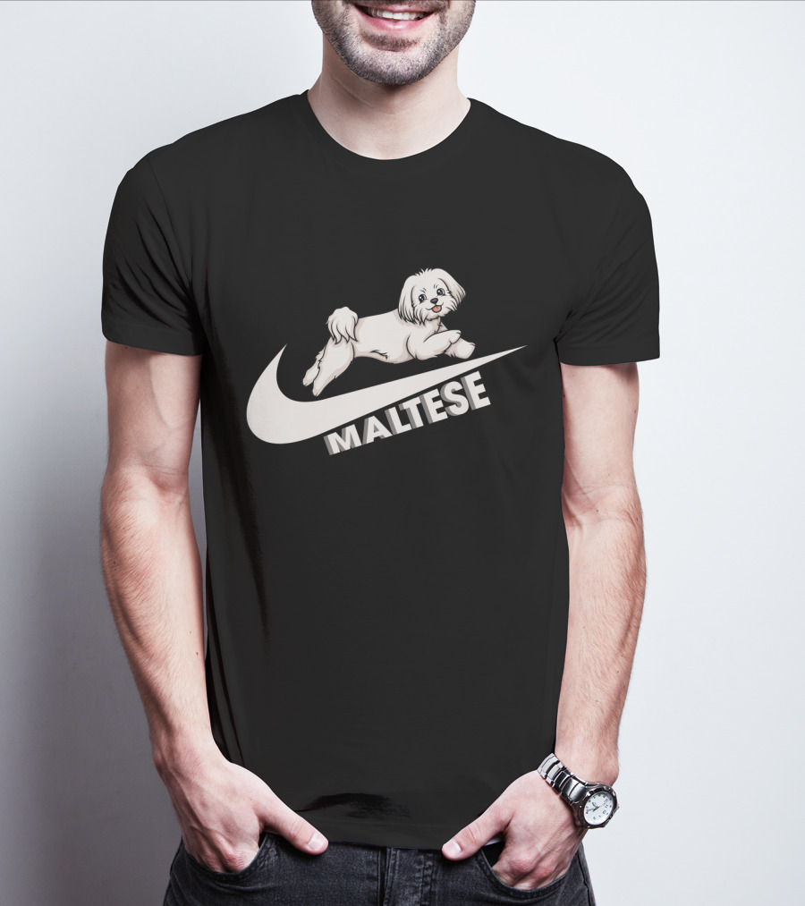 Maltese Dog With Nike T-Shirt