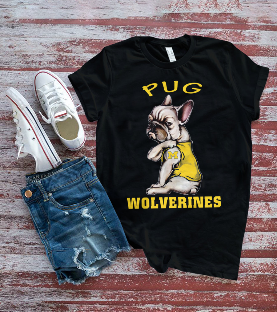 Pug Wolverines M Football Dog T-Shirt