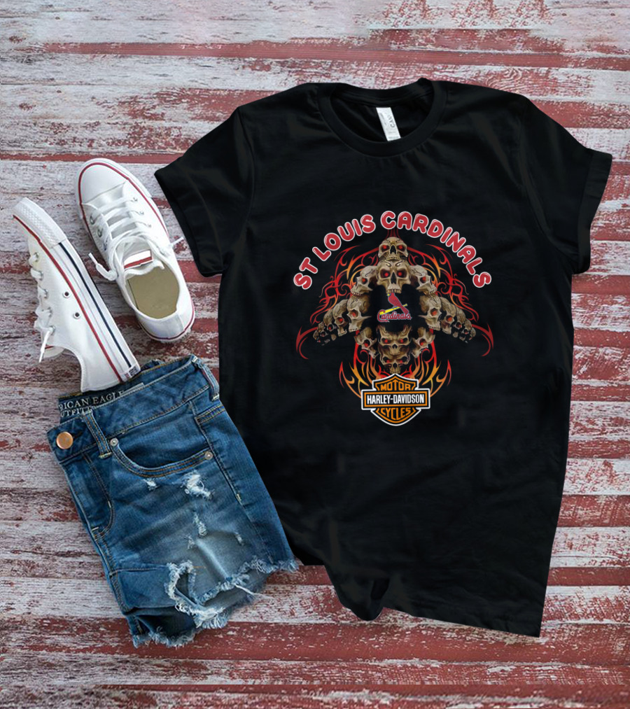 St Louis Cardinals Harley Davidson Skulls Motorcycle T-Shirt