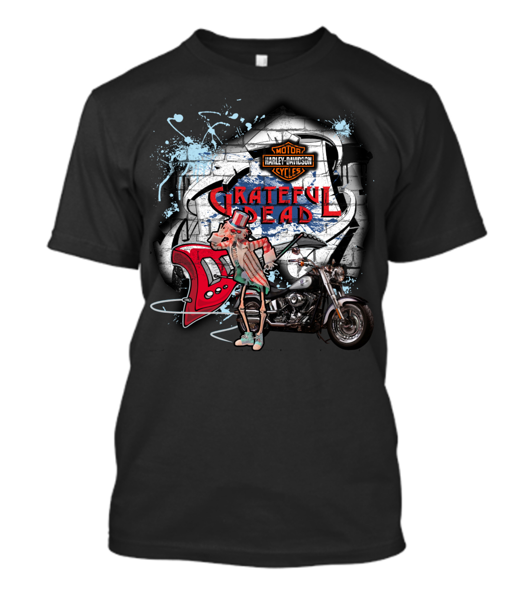 Grateful Dead Harley Davidson Motorcycle Skeleton With Guitar T-Shirt