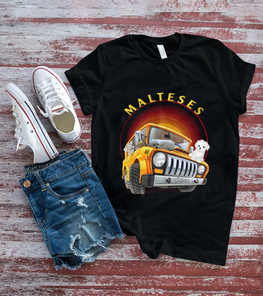 Malteses Jeep With Maltese Dogs T-Shirt