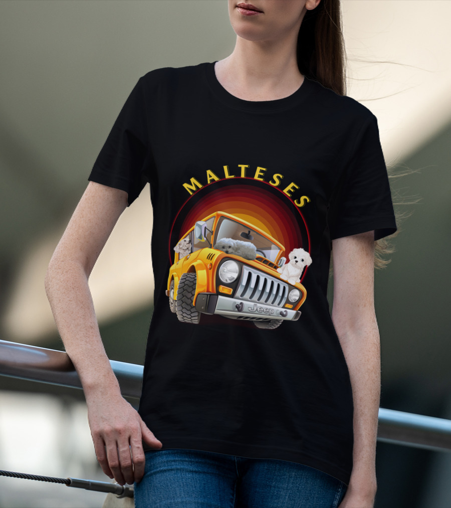 Malteses Jeep With Maltese Dogs T-Shirt