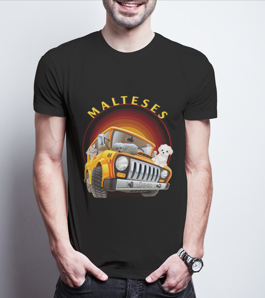 Malteses Jeep With Maltese Dogs T-Shirt