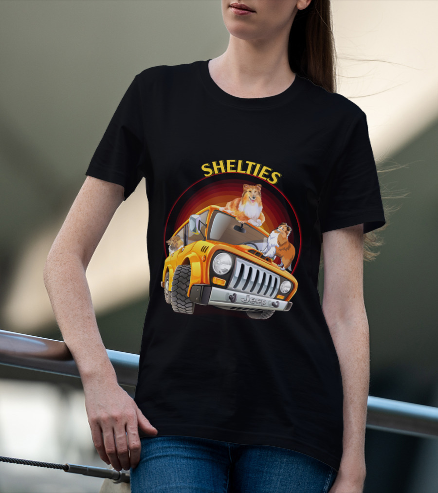 Shelties On Jeep Adventure Dh T-Shirt