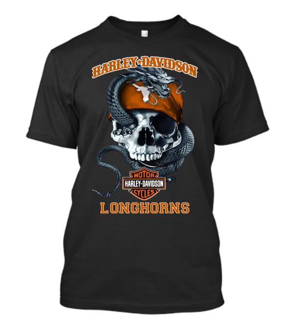 Harley Davidson Motor Cycles Skull With Snake And Texas Longhorns T-Shirt