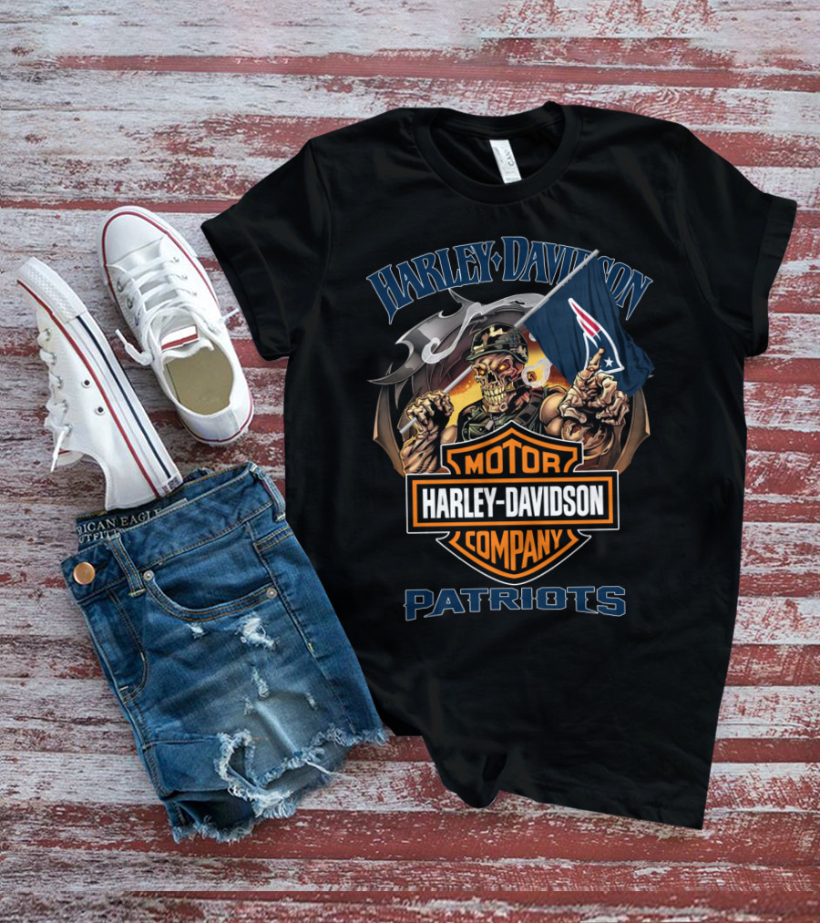 Harley Davidson Motor Company Patriots New England Skull T-Shirt