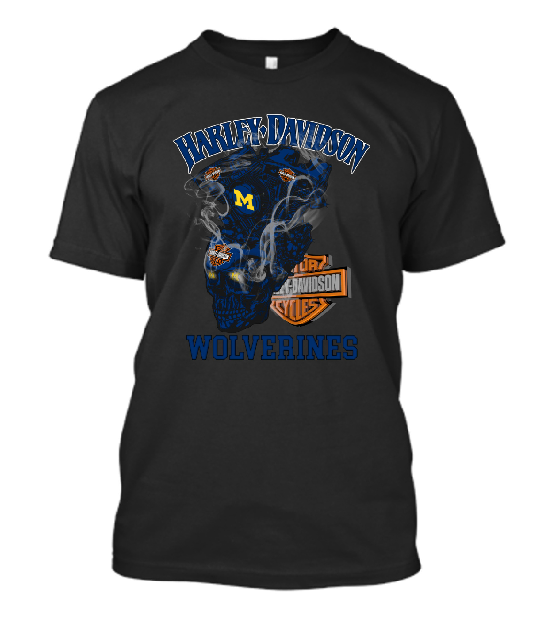 Harley Davidson Wolverines Michigan M Logo Skulls T-Shirt