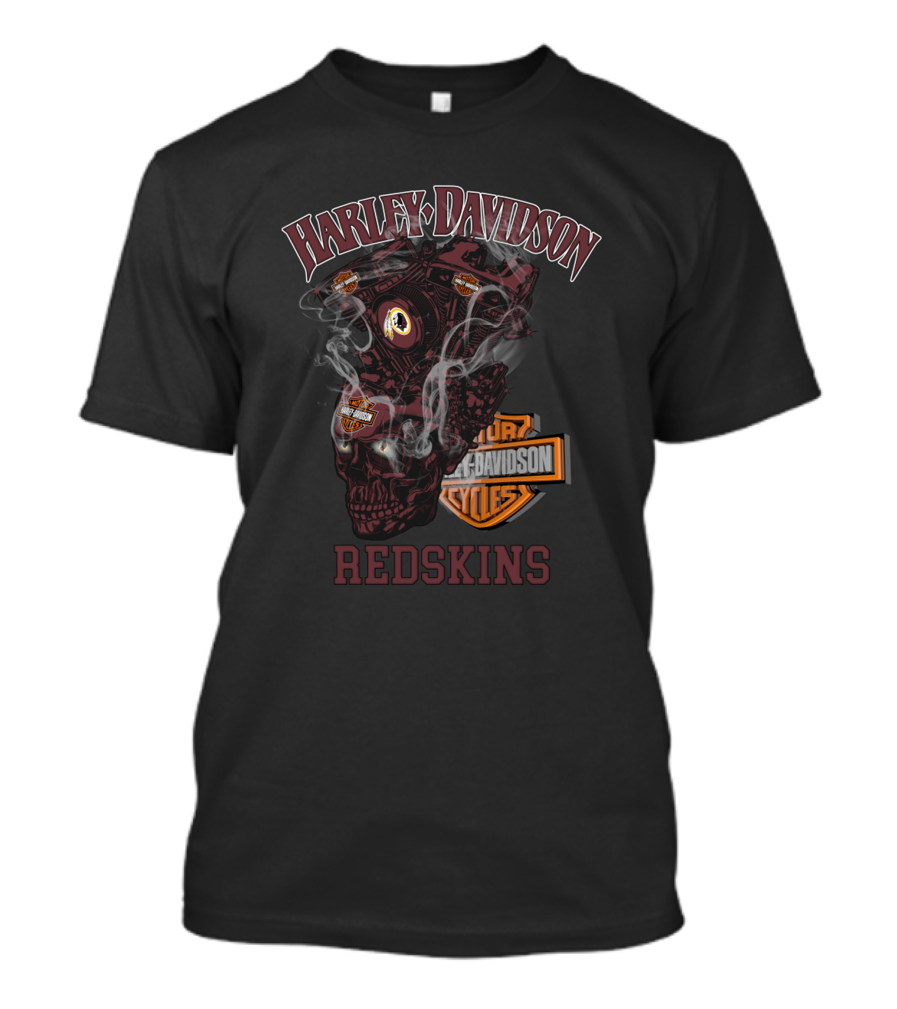 Harley Davidson Redskins Smoky Skull Engine T-Shirt