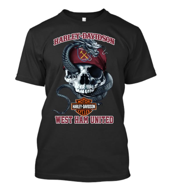Harley Davidson West Ham United Motor Cycles Skull And Snake T-Shirt