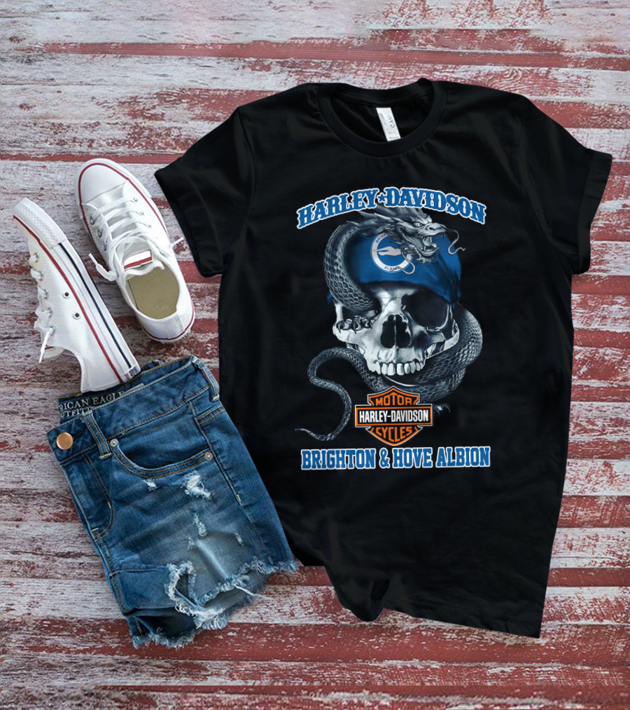 Harley Davidson Motorcycles Brighton & Hove Albion Skull Snake T-Shirt