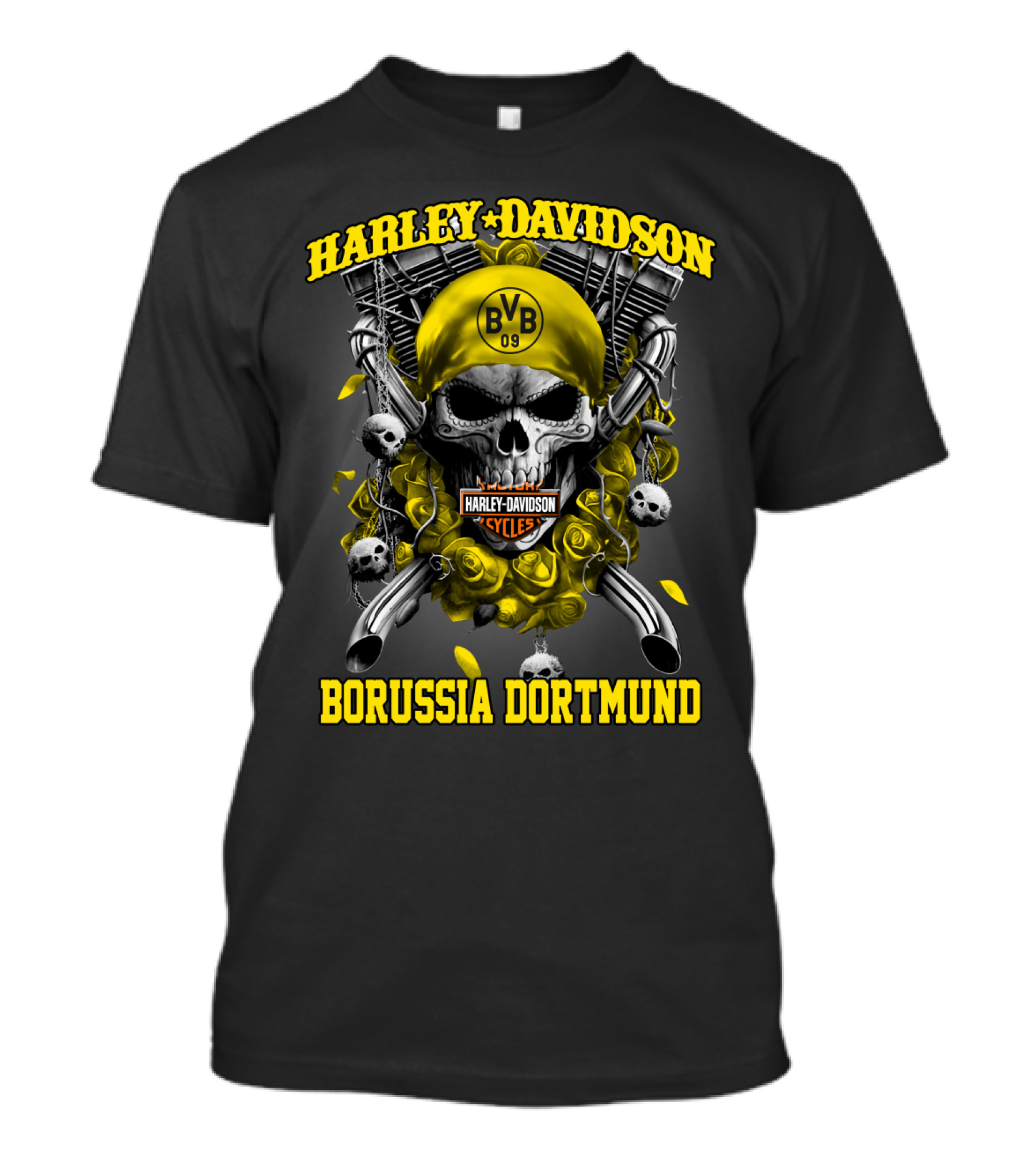 Harley Davidson Bvb 09 Borussia Dortmund Cycles Skull T-Shirt