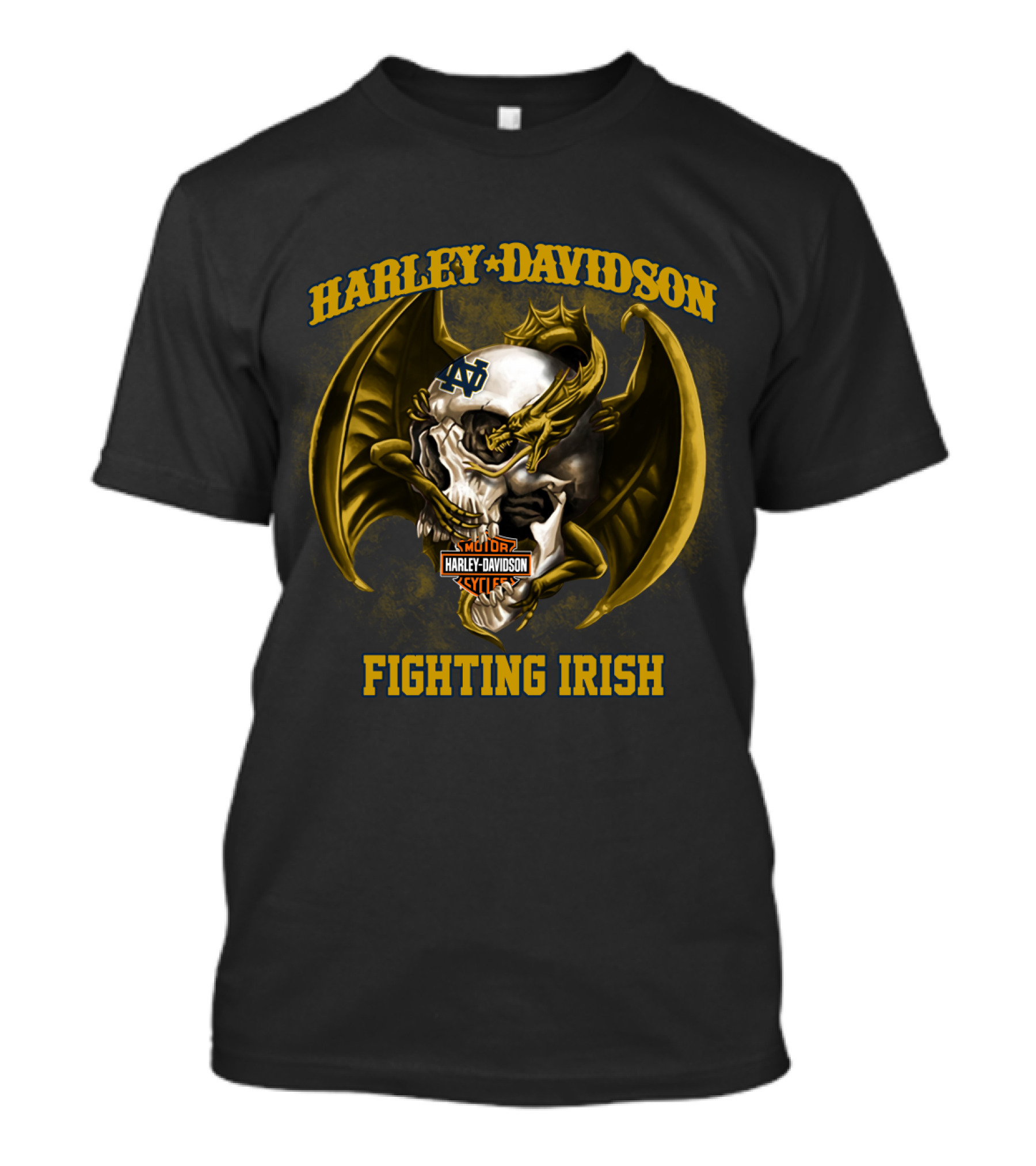 Harley Davidson Notre Dame Fighting Irish Skull And Wings T-Shirt