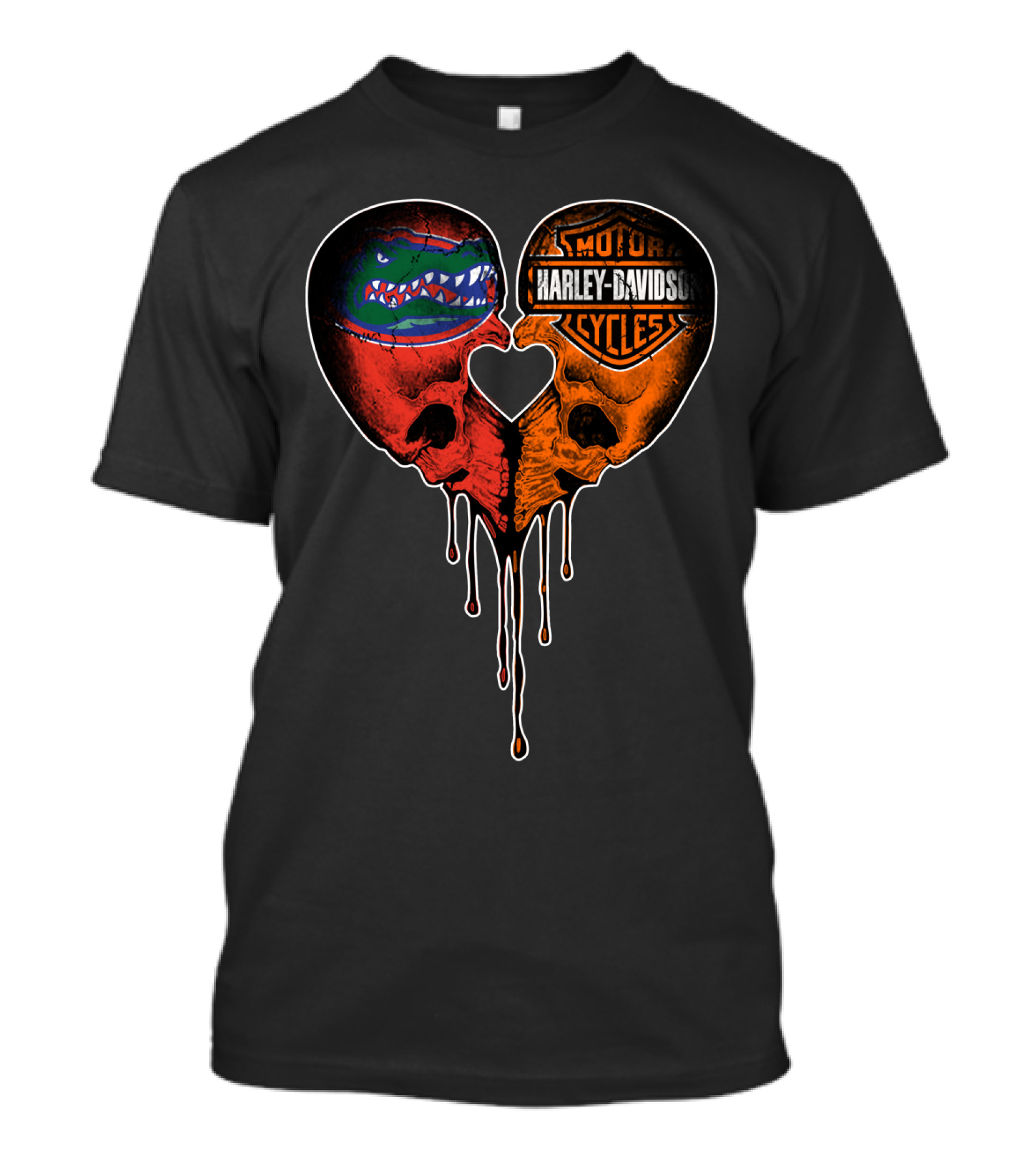 Florida Gators Harley Davidson Dripping Skull Heart T-Shirt
