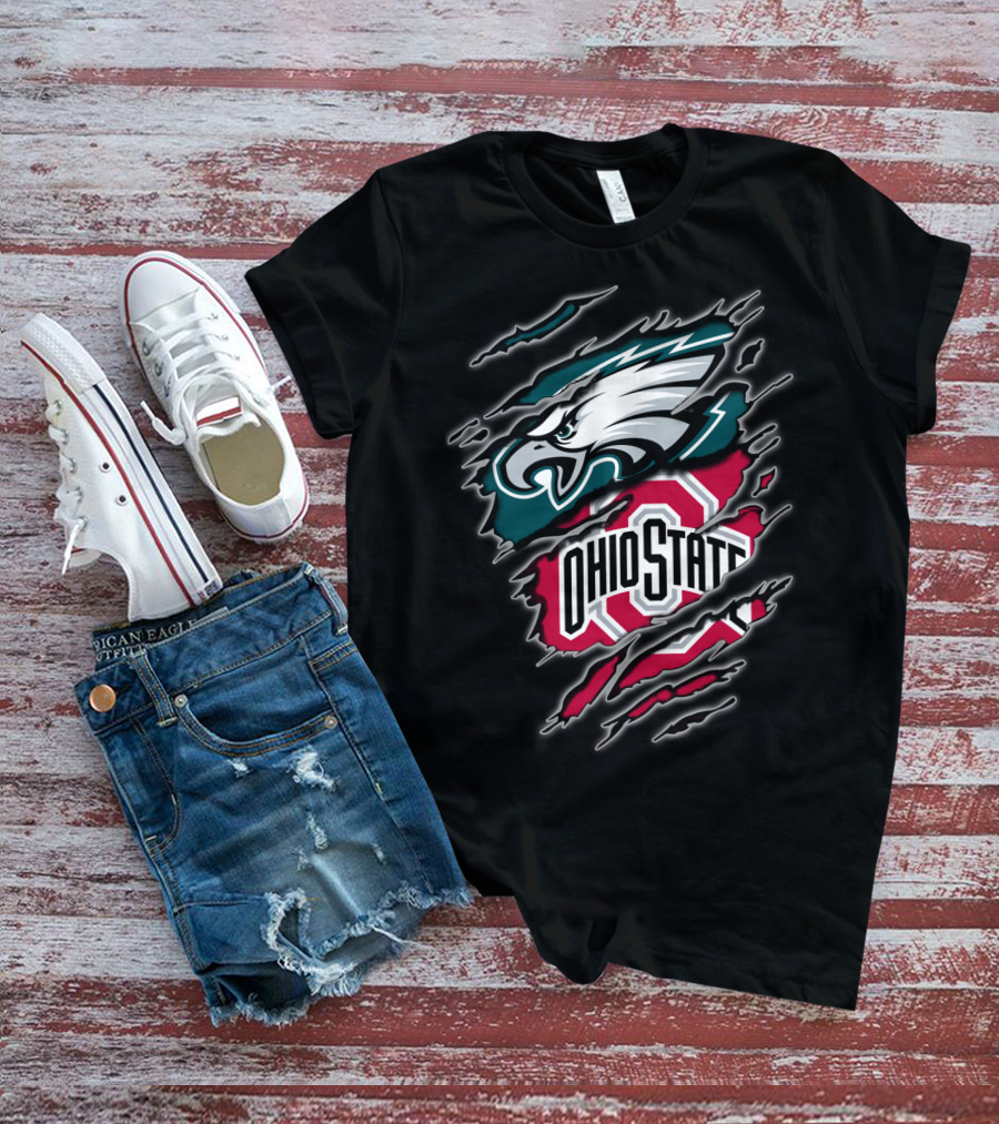 Philadelphia Eagles And Ohio State Buckeyes Fan Logo Blend T-Shirt