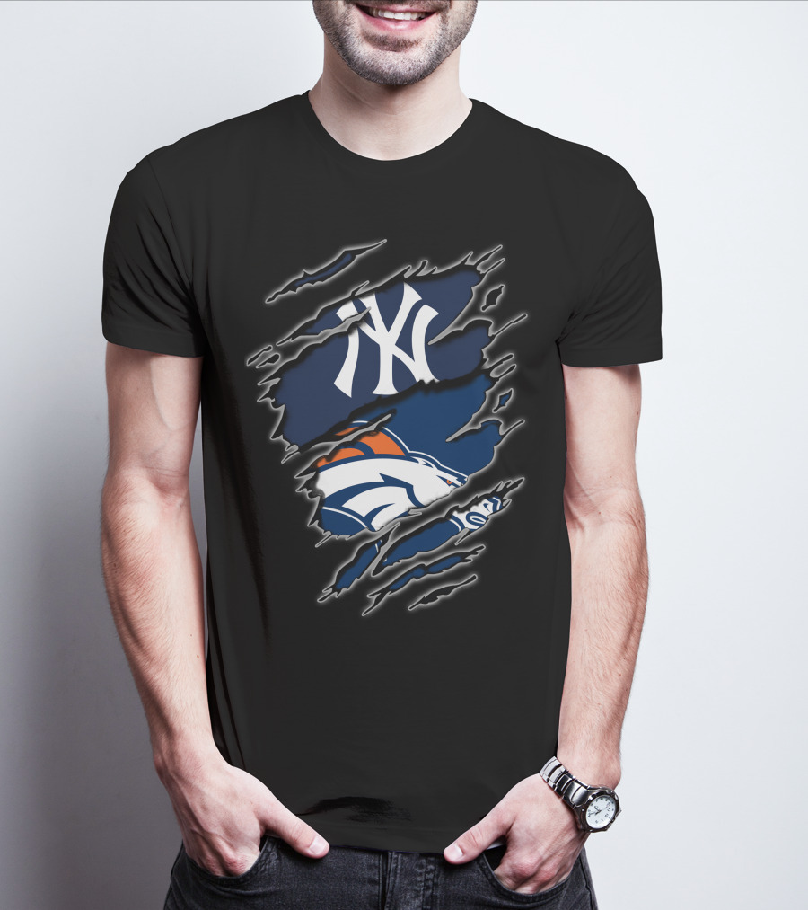 Yankees Broncos Fans Logos Fusion T-Shirt