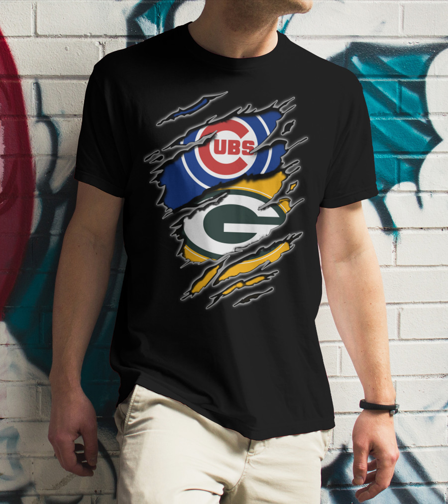 Chicago Cubs Green Bay Packers Ripped Fan T-Shirt