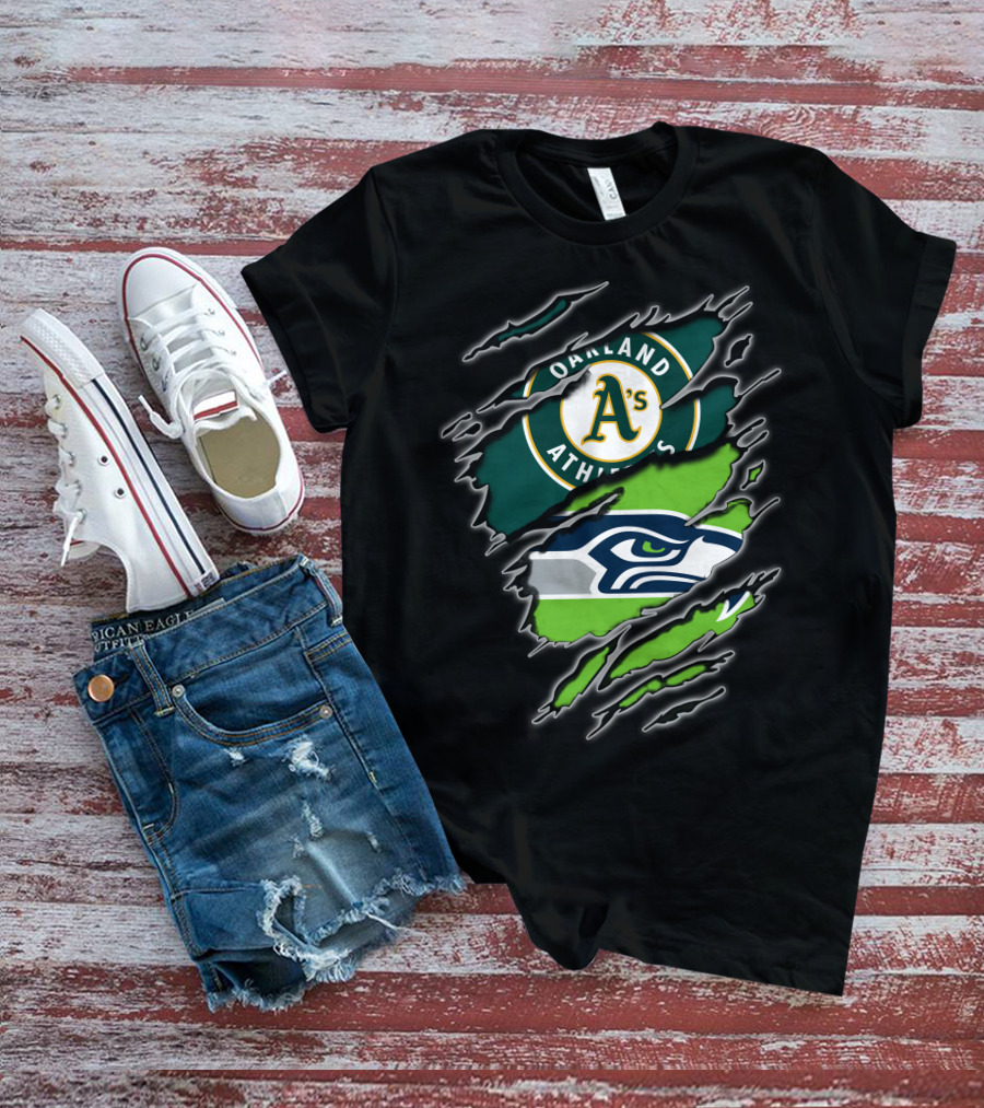 Oakland Athletics Seattle Seahawks Fan Crossover T-Shirt