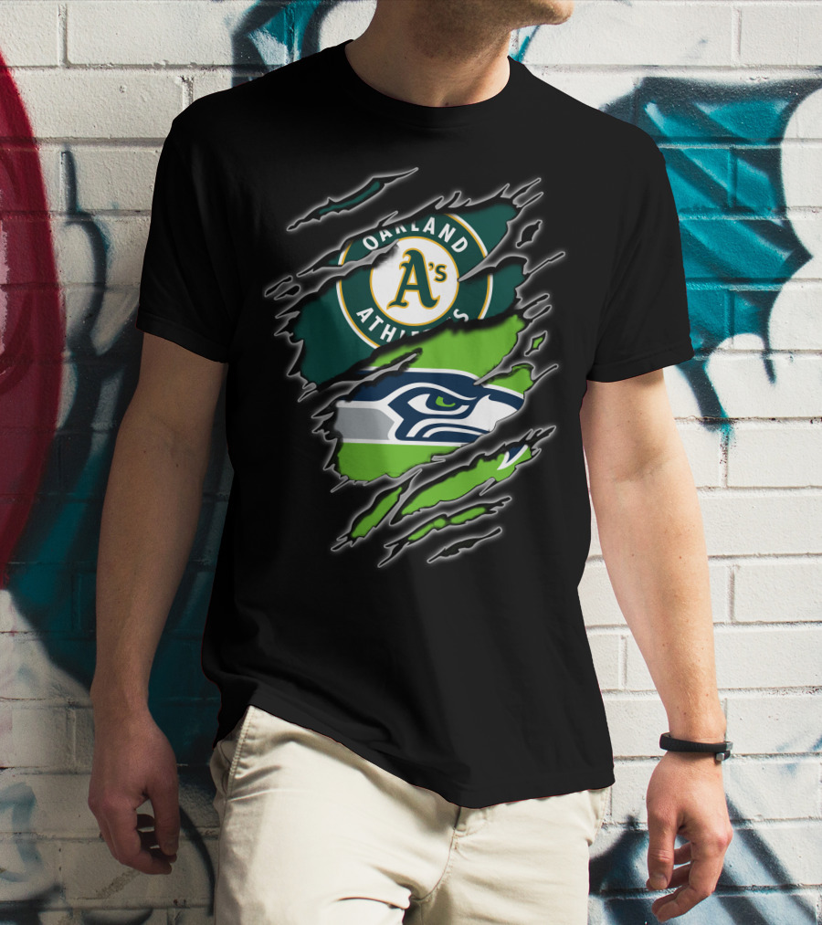 Oakland Athletics Seattle Seahawks Fan Crossover T-Shirt