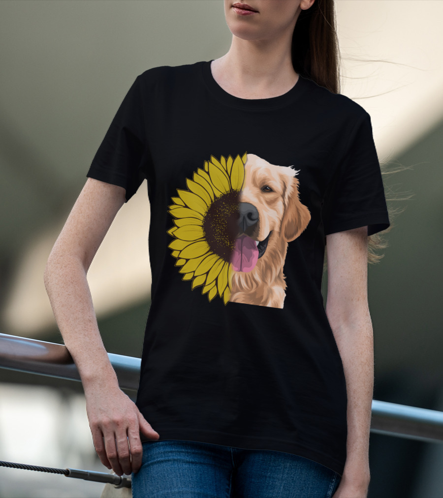 Golden Retriever And Sunflower Harmony T-Shirt