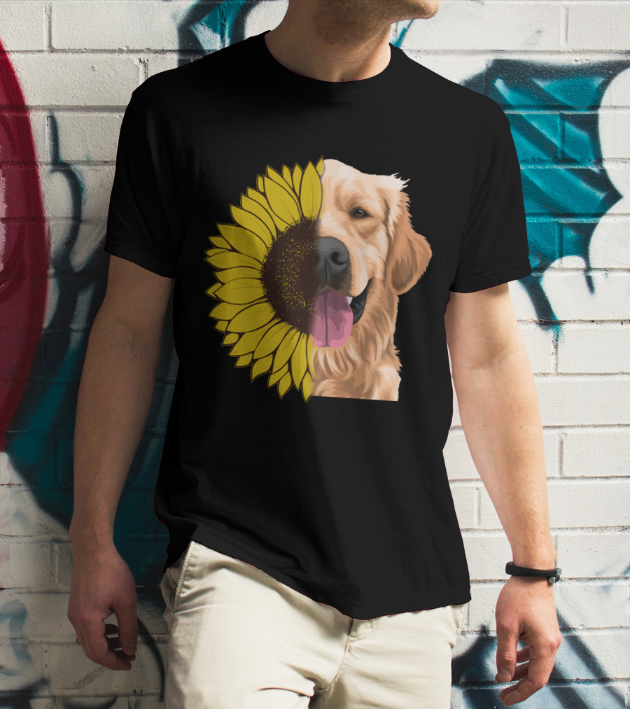 Golden Retriever And Sunflower Harmony T-Shirt