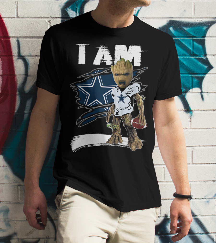 I Am Cowboys Fan Groot Holding Football T-Shirt