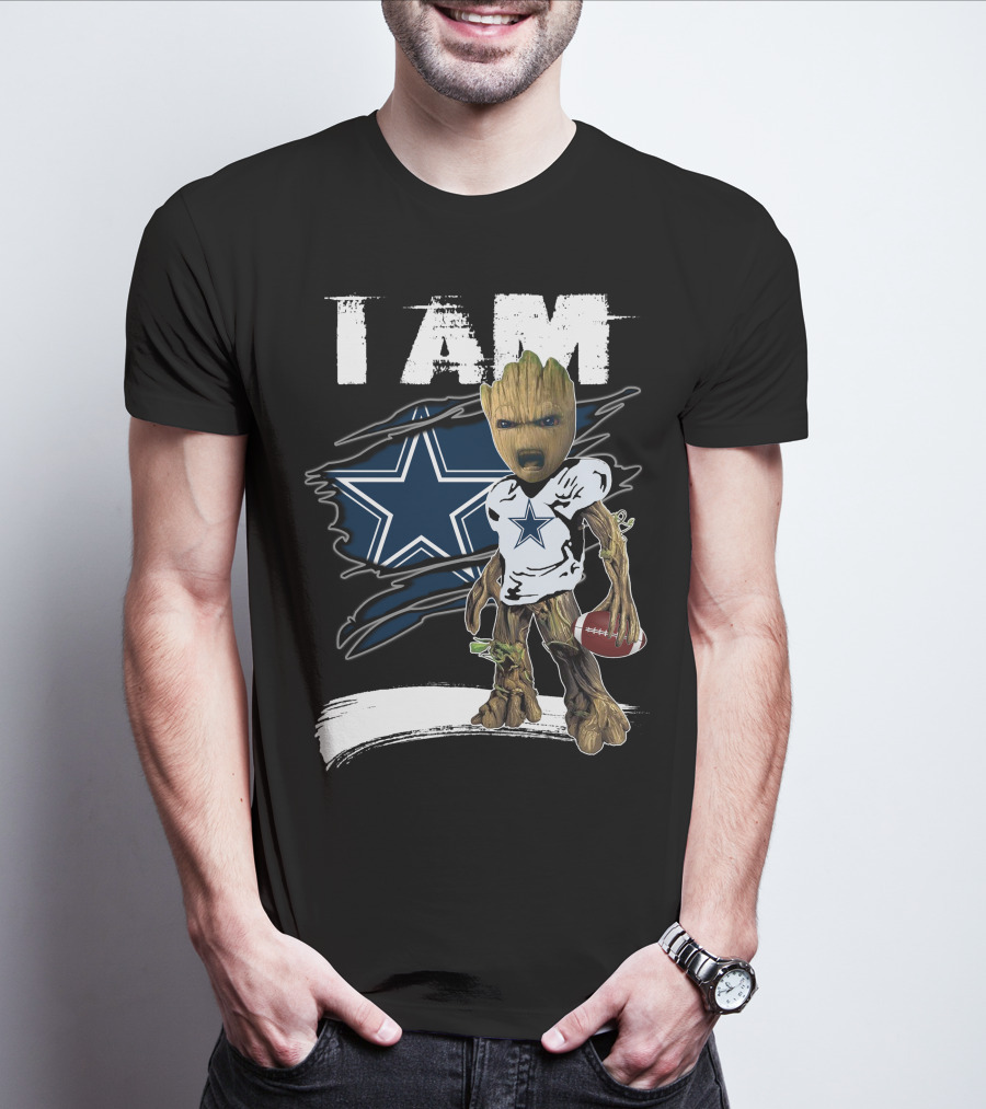 I Am Cowboys Fan Groot Holding Football T-Shirt
