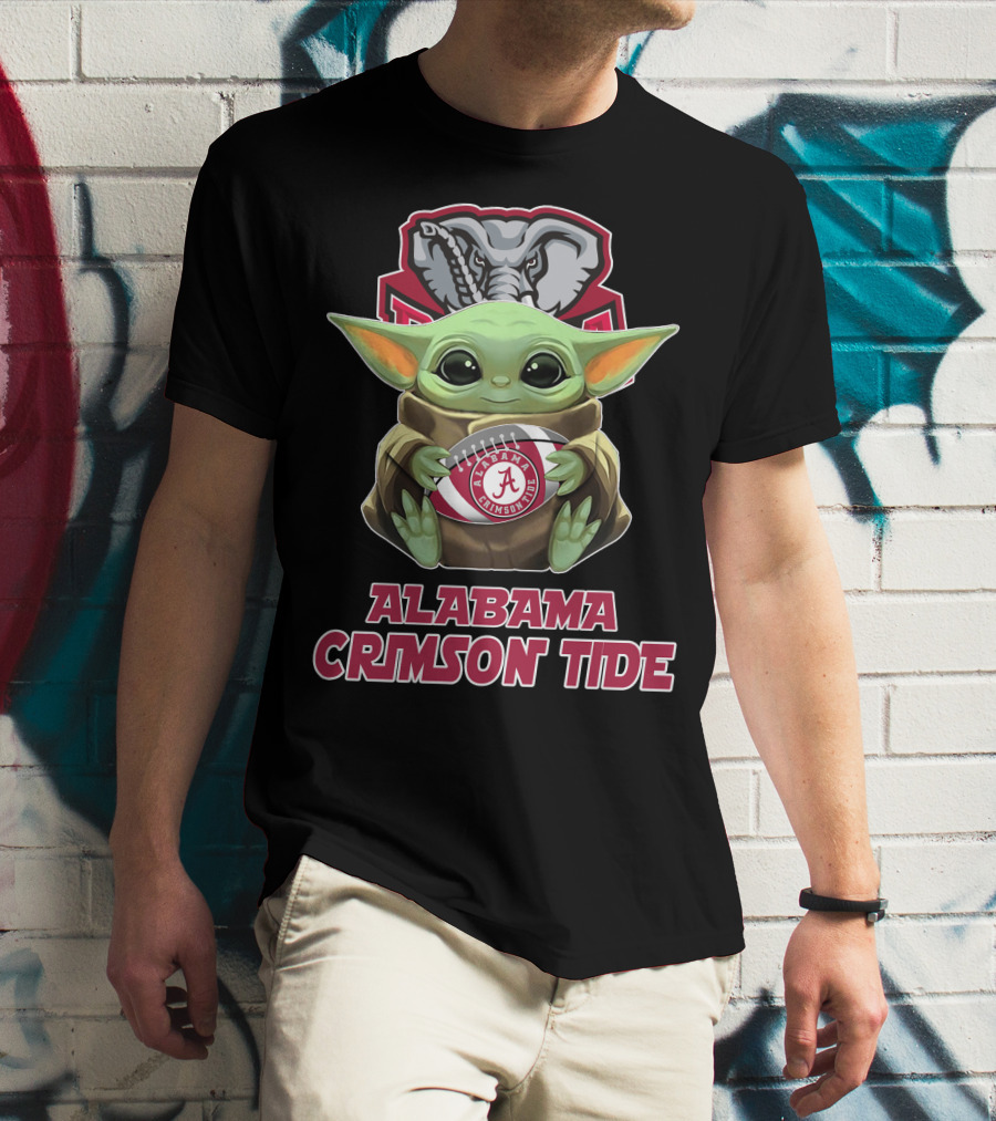 Alabama Crimson Tide Baby Yoda Holding Football T-Shirt