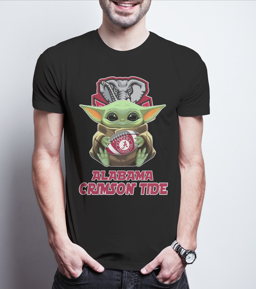 Alabama Crimson Tide Baby Yoda Holding Football T-Shirt