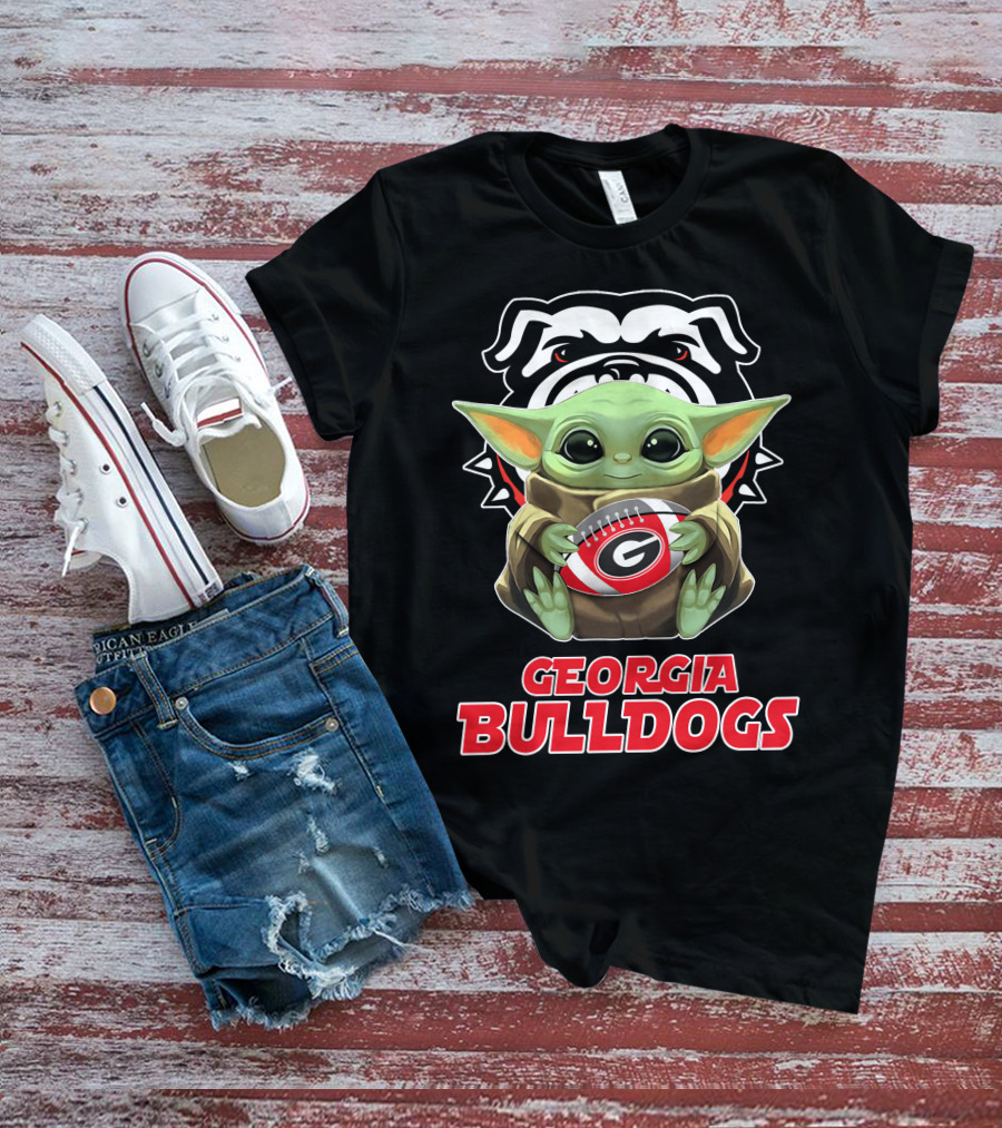 Georgia Bulldogs Baby Yoda Fan Football T-Shirt