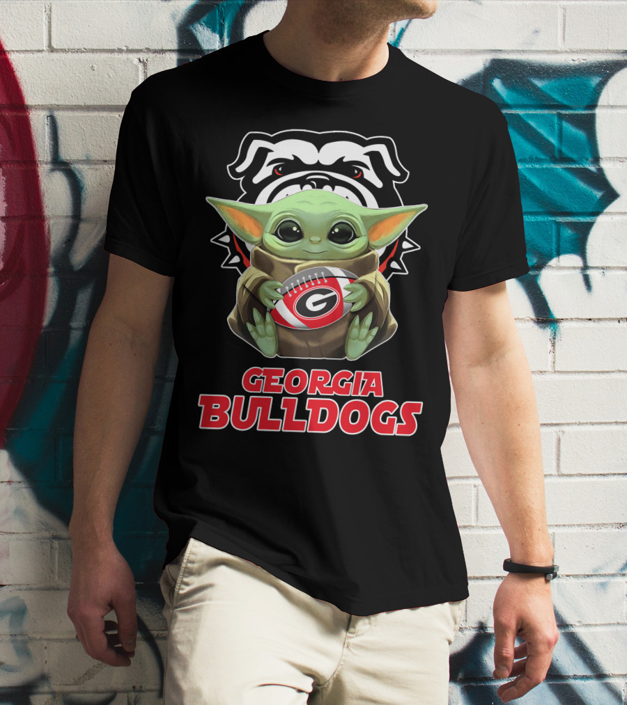 Georgia Bulldogs Baby Yoda Fan Football T-Shirt