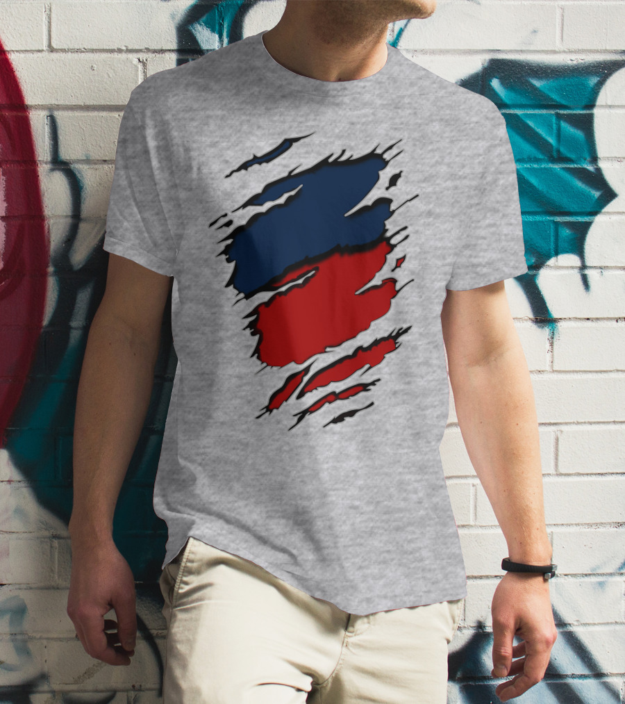 Nhap Blue And Red Torn Texture Claw Mark T-Shirt