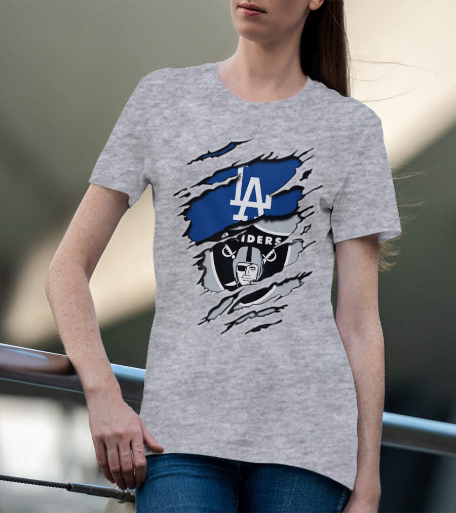 LA Dodgers Raiders Dual Logo Crossover T-Shirt