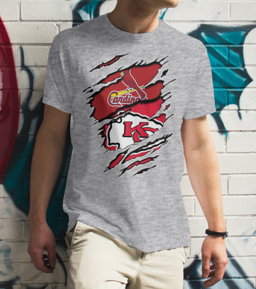 Chiefs Kc Cardinals Bird Logo Nfl Mlb Crossover T-Shirt