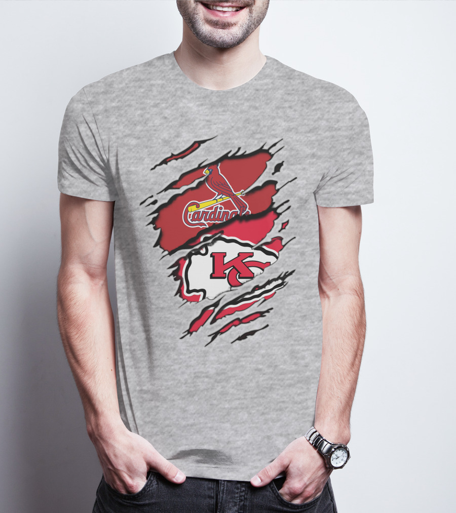 Chiefs Kc Cardinals Bird Logo Nfl Mlb Crossover T-Shirt