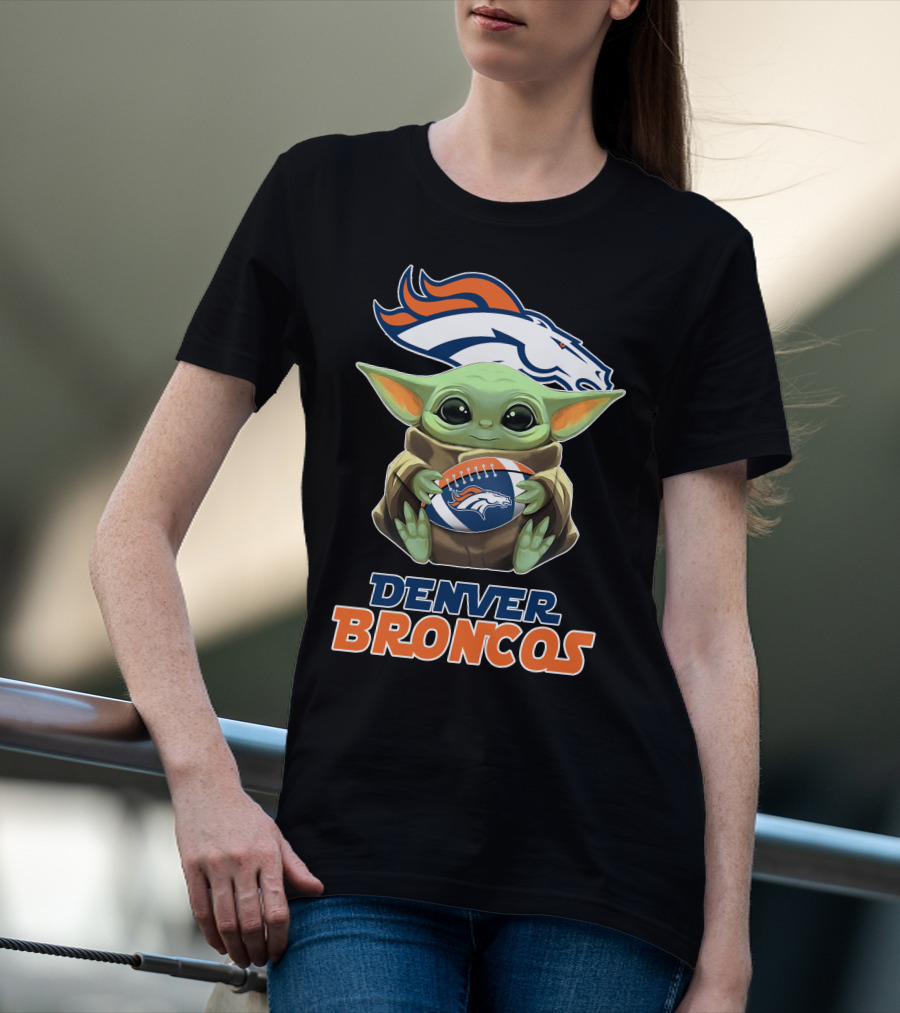 Denver Broncos Baby Yoda Football T-Shirt