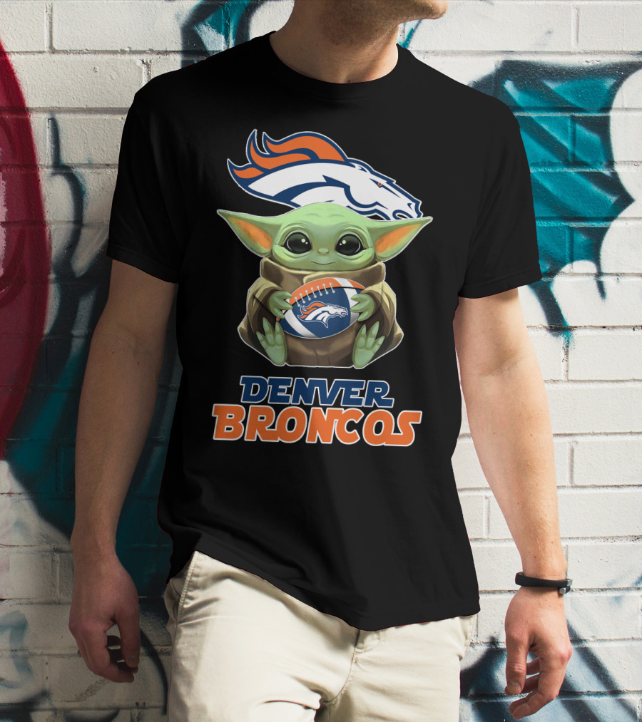 Denver Broncos Baby Yoda Football T-Shirt