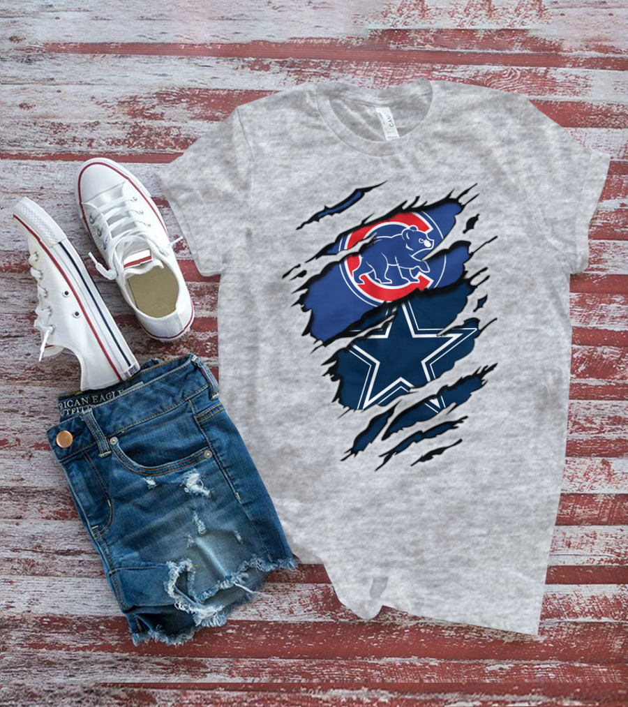 Dallas Cowboys Chicago Cubs Claw Marks Logo Mashup T-Shirt
